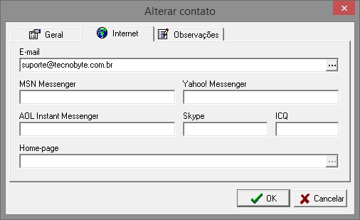 Dados de internet do contato