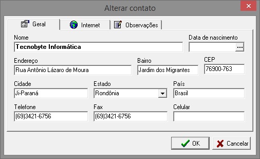 Dados gerais do contato