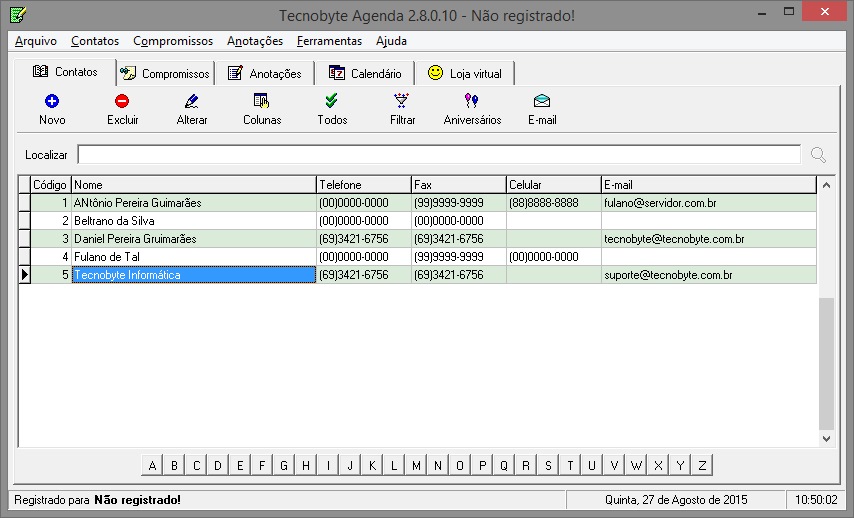 Listagem de contatos